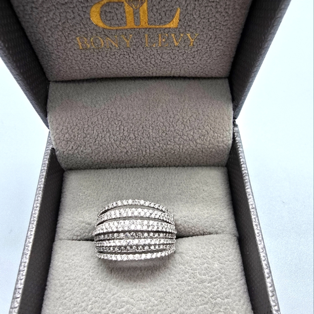 $5500 Bony Levy 18K White Gold 9 Row 1.98ct Diamond Wide Band Ring Sz 7,5